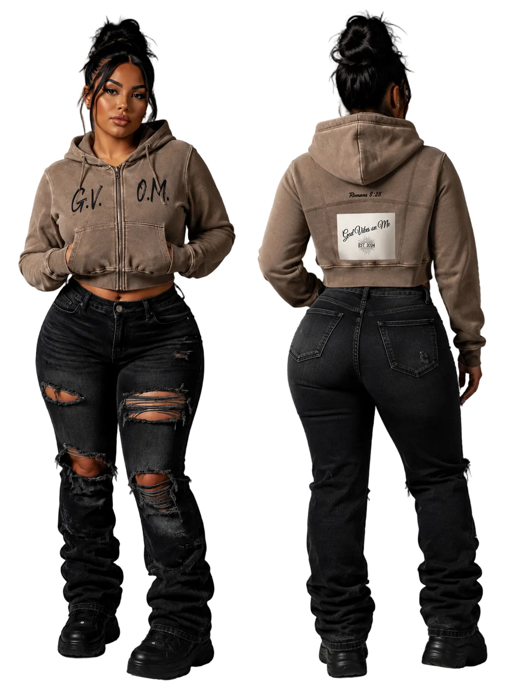 Vintage Washed G.V.O.M. Cropped Fleece Hoodie