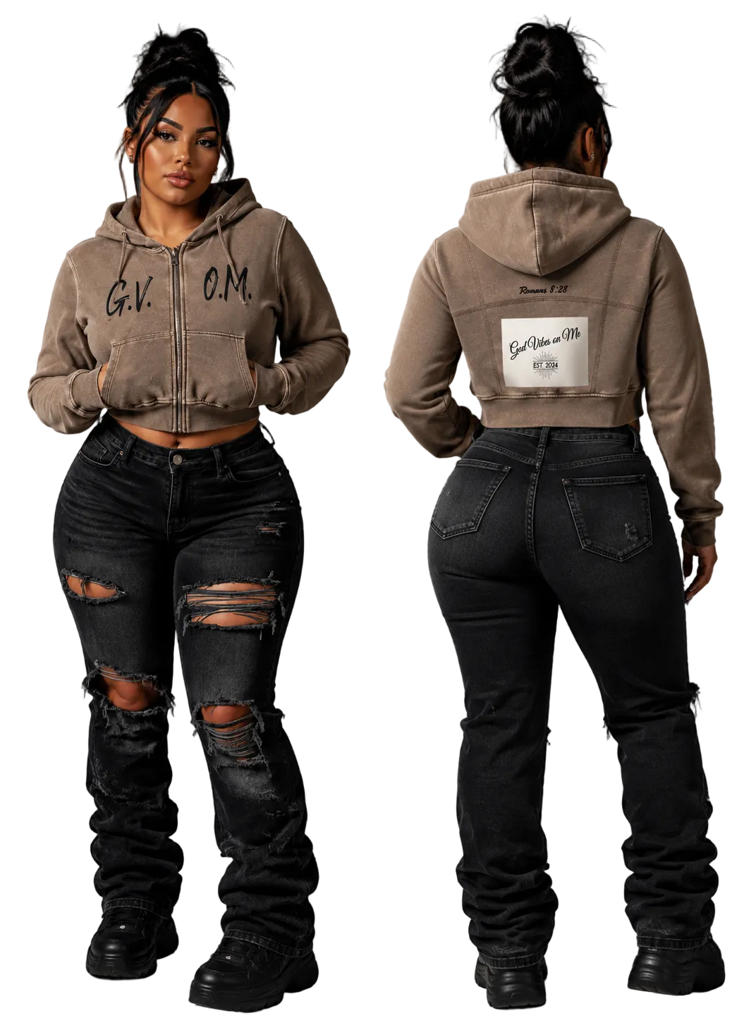 Vintage Washed G.V.O.M. Cropped Fleece Hoodie