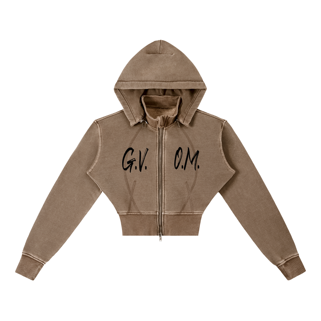 Vintage Washed G.V.O.M. Cropped Fleece Hoodie