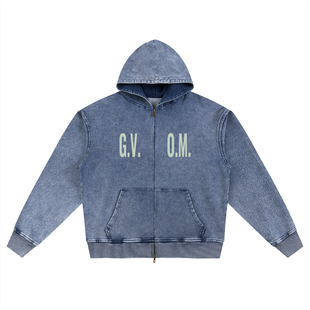 Snow Wash Oversized G.V.O.M. Zip-Up Hoodie