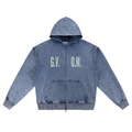 Snow Wash Oversized G.V.O.M. Zip-Up Hoodie