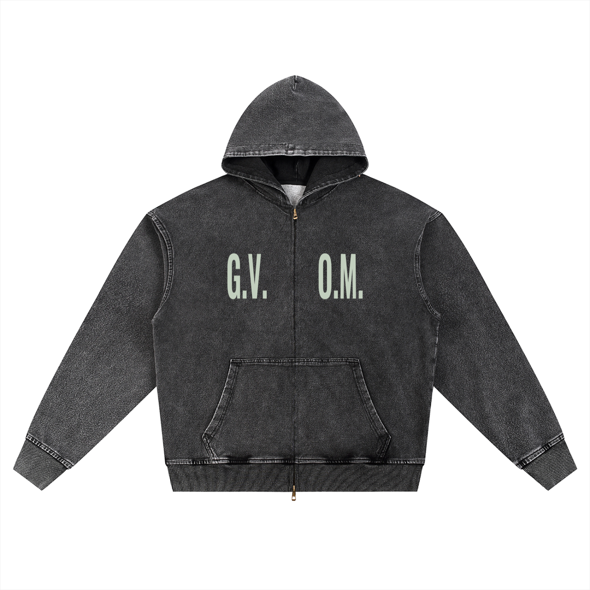 Snow Wash Oversized G.V.O.M. Zip-Up Hoodie