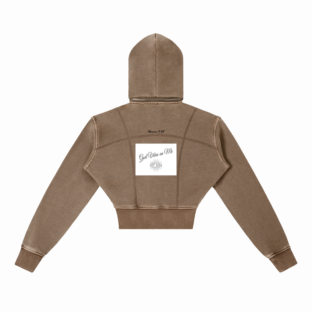 Vintage Washed G.V.O.M. Cropped Fleece Hoodie