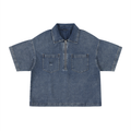 Unisex Vintage Wash Boxy Quarter-Zip Believe G.V.O.M. Denim Shirt
