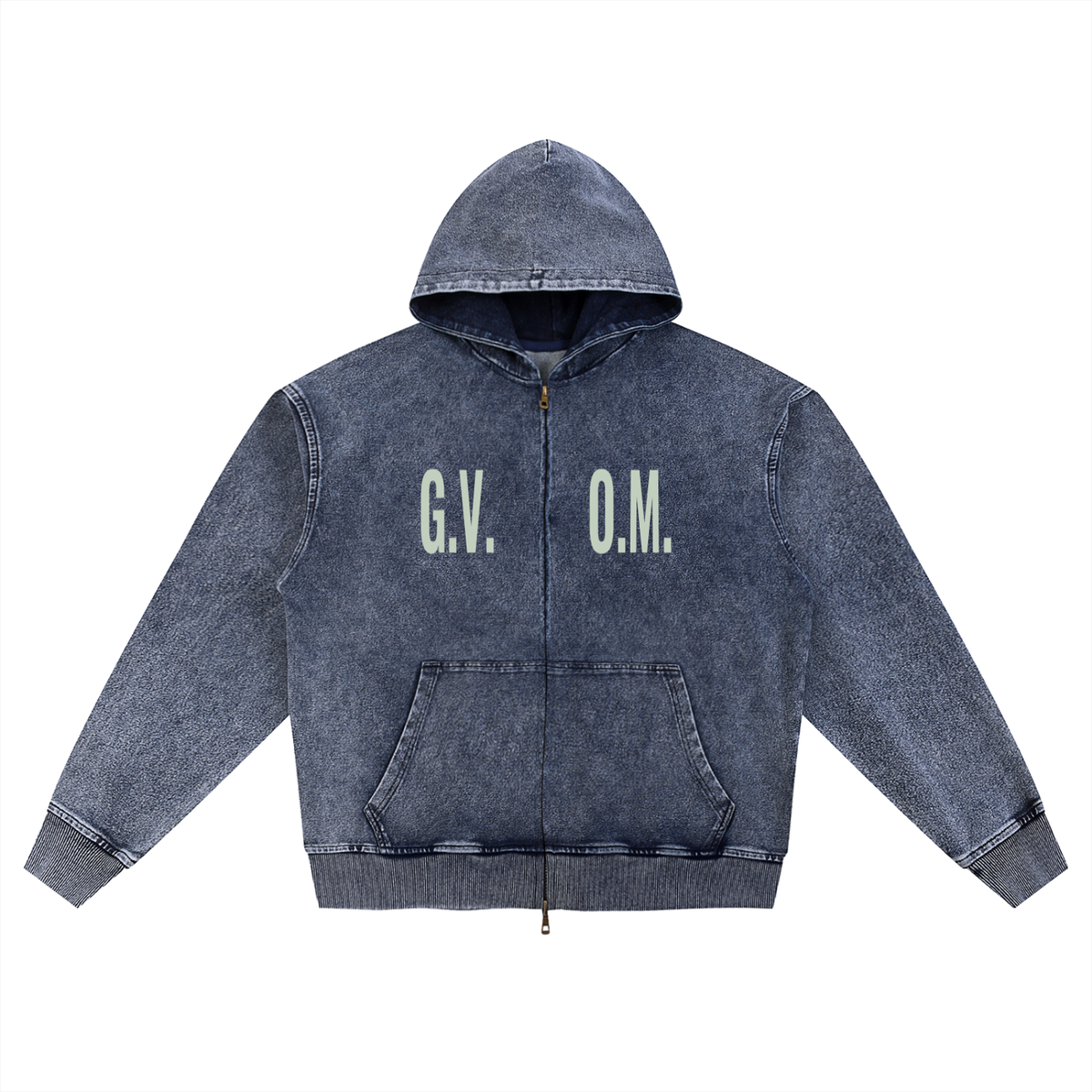 Snow Wash Oversized G.V.O.M. Zip-Up Hoodie
